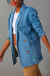 Trixiedress Notch Lapel Button Front Pocketed Denim Blazer