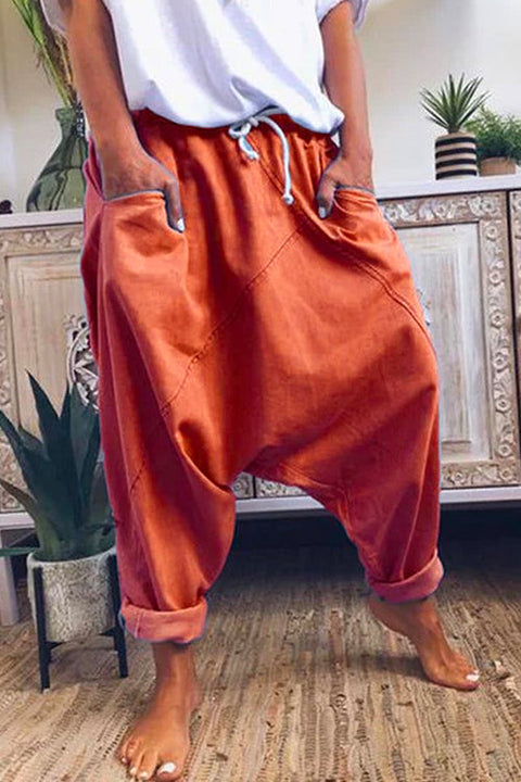 Trixiedress Solid Drawstring Waist Hippie Harem Pants