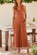 Trixiedress Ruched V Neck Cut Out Sleeveless Wide Leg Jumpsuit