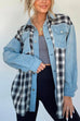 Trixiedress Button Up Pocketed Plaid Splice Shacket