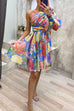 Trixiedress Ruched One Shoulder Waisted Floral Print Flowy Dress