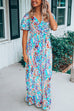 Trixiedress V Neck Short Sleeve High Waist Printed Maxi Swing Dress