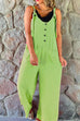 Trixiedress Scoop Neck Buttons Wide Leg Solid Cotton Linen Overalls