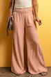 Trixiedress Smocked Elastic Waist Wide Leg Cotton Linen Pants