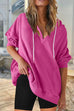 Trixiedress V Neck Drop Shoulder Drawstring Hoodied Sweatshirt