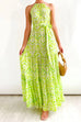 Trixiedress Halter Tie Waist Ruffle Tiered Maxi Printed Holiday Dress