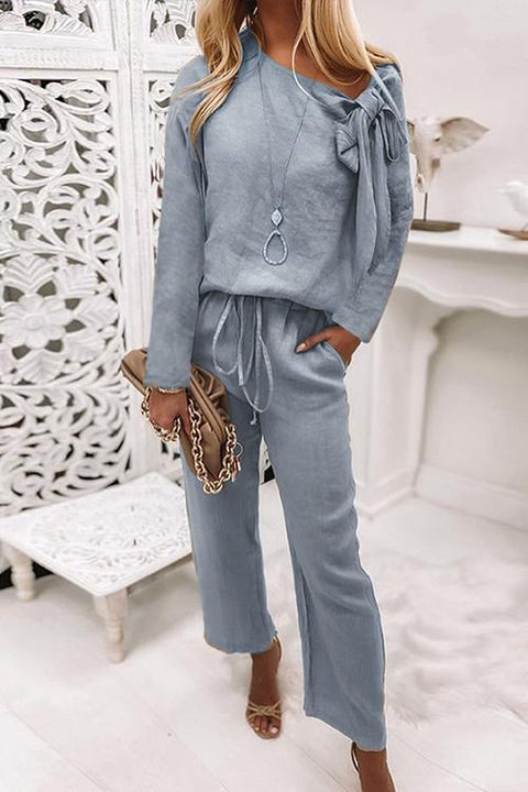 Trixiedress Bow Knot Pullover Top+Pants Lounge Two Pieces