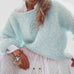 Trixiedress Solid Boat Neck Fluffy Knitting Sweater