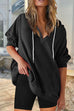 Trixiedress V Neck Drop Shoulder Drawstring Hoodied Sweatshirt