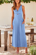 Trixiedress Ruched V Neck Cut Out Sleeveless Wide Leg Jumpsuit