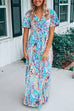 Trixiedress V Neck Short Sleeve High Waist Printed Maxi Swing Dress