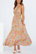 Trixiedress Criss Cross Halter Backless Cut Out Slit Floral Maxi Dress