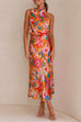 Trixiedress Tie Back Halter Sleeveless Waisted Maxi Floral Dress