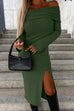 Trixiedress Off Shoulder Long Sleeves Slit Bodycon Midi Dress