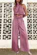 Trixiedress Mockneck Sleeveless Crop Top Tie Waist Wide Leg Pants Set