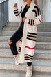 Trixiedress Open Front Color Block Striped Splice Long Sweater Cardigan