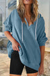 Trixiedress V Neck Drop Shoulder Drawstring Hoodied Sweatshirt