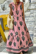 Trixiedress Tassle Deep V Neck Sleeveless Printed Maxi Swing Holiday Dress