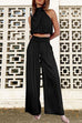 Trixiedress Mockneck Sleeveless Crop Top Tie Waist Wide Leg Pants Set