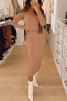 Trixiedress Crewneck Long Sleeves Pullover Pocketed Midi Skirt Cable Knit Set