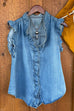 Trixiedress V Neck Ruffle Trim Sleeveless Denim Top