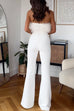 Trixiedress Strapless Feather Tube Top Flare Bottoms Jumpsuit