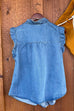 Trixiedress V Neck Ruffle Trim Sleeveless Denim Top