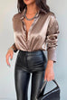 Trixiedress Chic Long Sleeves Button Down Satin Bouse Shirt