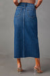 Trixiedress High Rise Raw Hem Slit Front Denim Midi Skirt