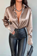 Trixiedress Chic Long Sleeves Button Down Satin Bouse Shirt