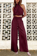 Trixiedress Mockneck Sleeveless Crop Top Tie Waist Wide Leg Pants Set