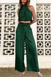 Trixiedress Mockneck Sleeveless Crop Top Tie Waist Wide Leg Pants Set