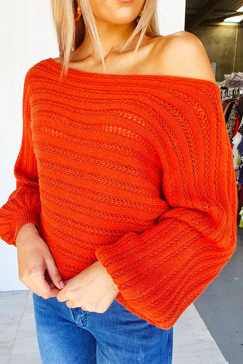 Trixiedress Off Shoulder Balloon Sleeves Hollow Out Pullover Sweater