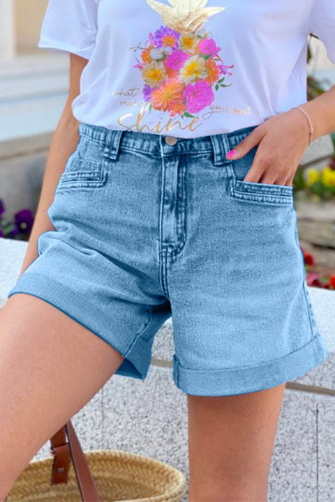 Trixiedress Rolled Hem Straight Leg Distressed Denim Shorts