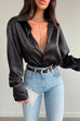 Trixiedress Chic Long Sleeves Button Down Satin Bouse Shirt