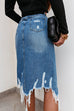 Trixiedress Irregular Frayed Hem Ribbed Denim Skirt