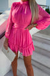 Trixiedress Mockneck Long Sleeve Waisted Ruffle Chiffon Dress