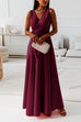 Trixiedress Wrap V Neck Tie Waist Sleeveless Maxi Swing Dress