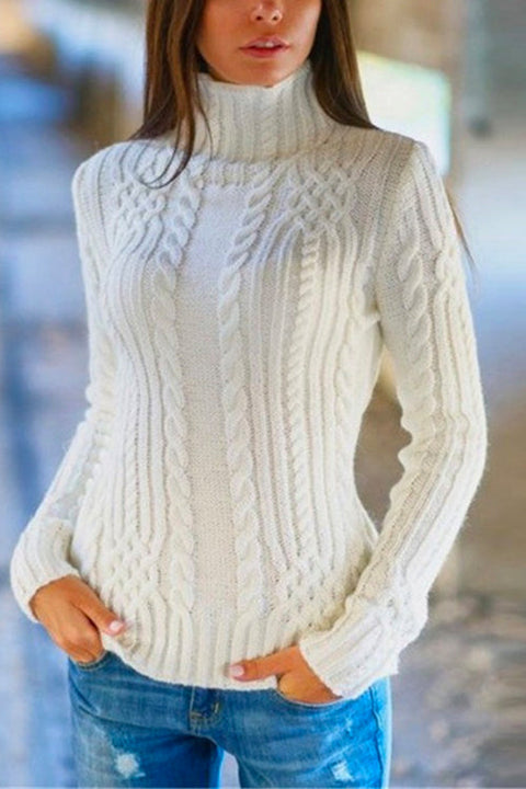 Trixiedress Slim Fit Turtleneck Cable Knit Sweater