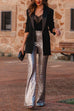 Stretchy High Rise Bell Bottoms Sequin Pants