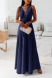 Trixiedress Wrap V Neck Tie Waist Sleeveless Maxi Swing Dress