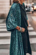 Trixiedress 3/4 Sleeves Open Front Sequin Shinny Midi Cardigan