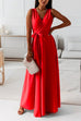 Trixiedress Wrap V Neck Tie Waist Sleeveless Maxi Swing Dress