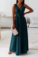 Trixiedress Wrap V Neck Tie Waist Sleeveless Maxi Swing Dress