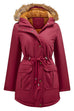 Trixiedress Zip Up Drawstring Waist Fleece Lined Hoodied Parka Coat