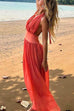 Trixiedress Deep V Neck Halter Backless Flowy Maxi Party Dress