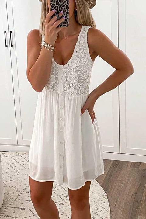 Trixiedress Lace Floral Buttons Swing Sleeveless Dress