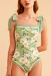 Trixiedress Bow Shoulder Floral Print One-piece Swimsuit