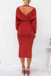 Trixiedress Wrap V Neck Side Split Tie Waist Midi Sweater Dress