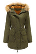 Trixiedress Zip Up Drawstring Waist Fleece Lined Hoodied Parka Coat